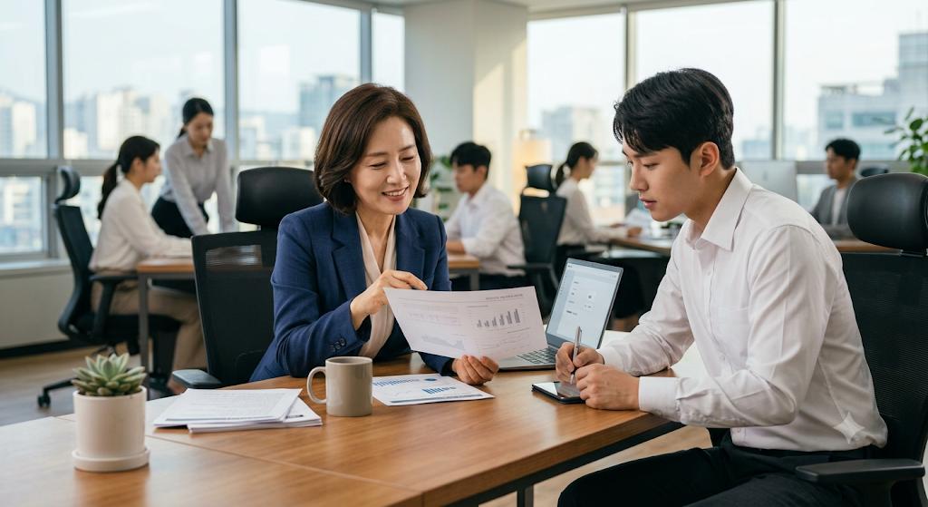 Korean workplace culture in K-Dramas showing Sunbae mentorship