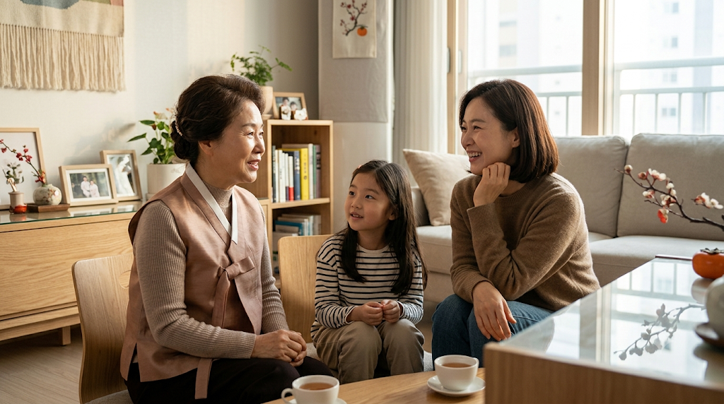 Korean grandmother sharing a taemong conception dream with her family