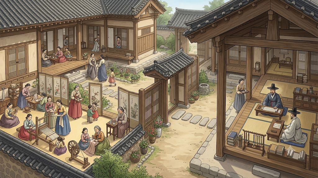 Women's quarters and male guest spaces in a Joseon hanok