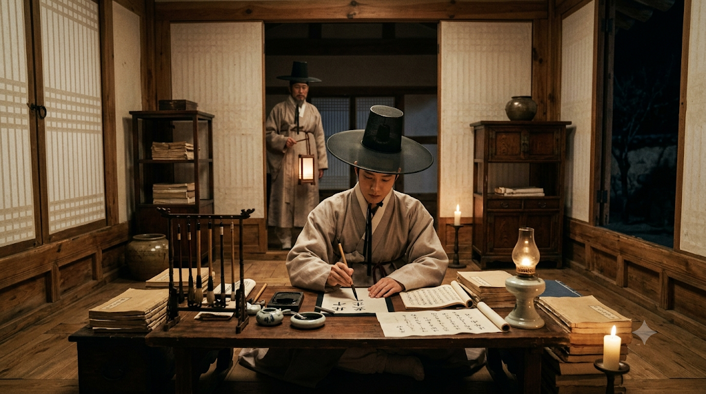 Joseon yangban scholar preparing for government examinations