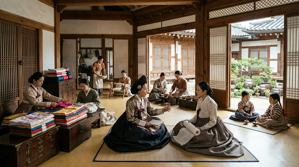 Women managing household life in a Joseon anchae(Joseon women's quarters)
