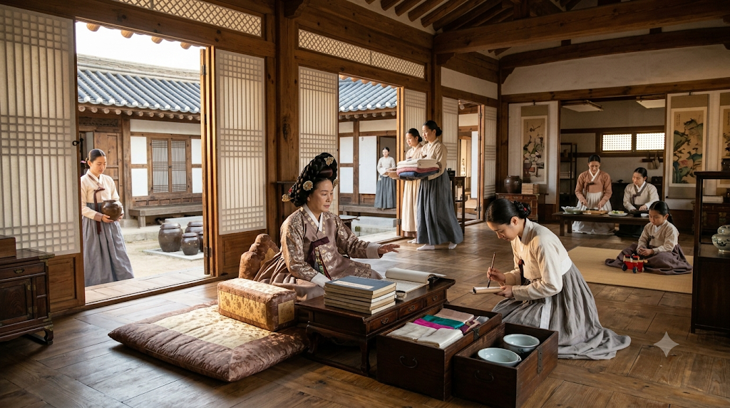 Senior woman exercising household authority in a Joseon anchae